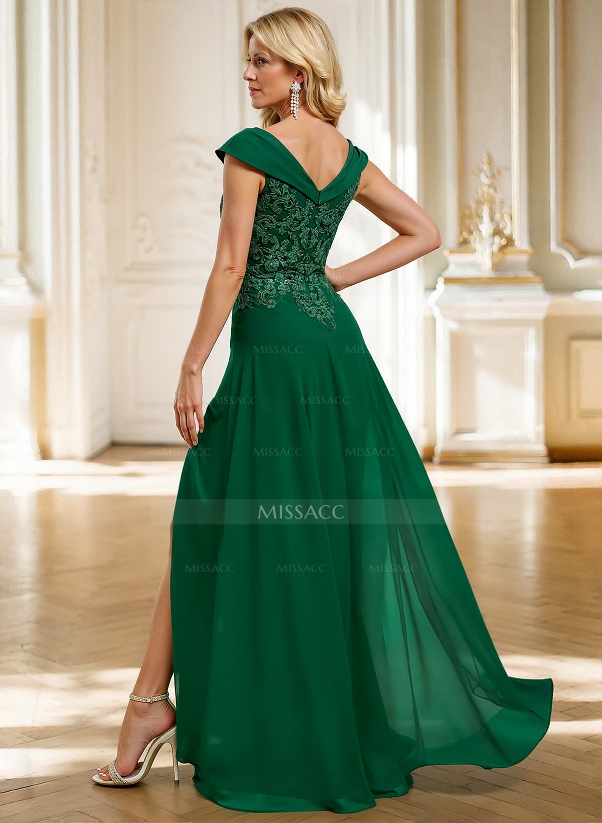 A-Line Off-The-Shoulder Sleeveless Floor-Length ChiffonMother Of The Bride Dresses With High Split