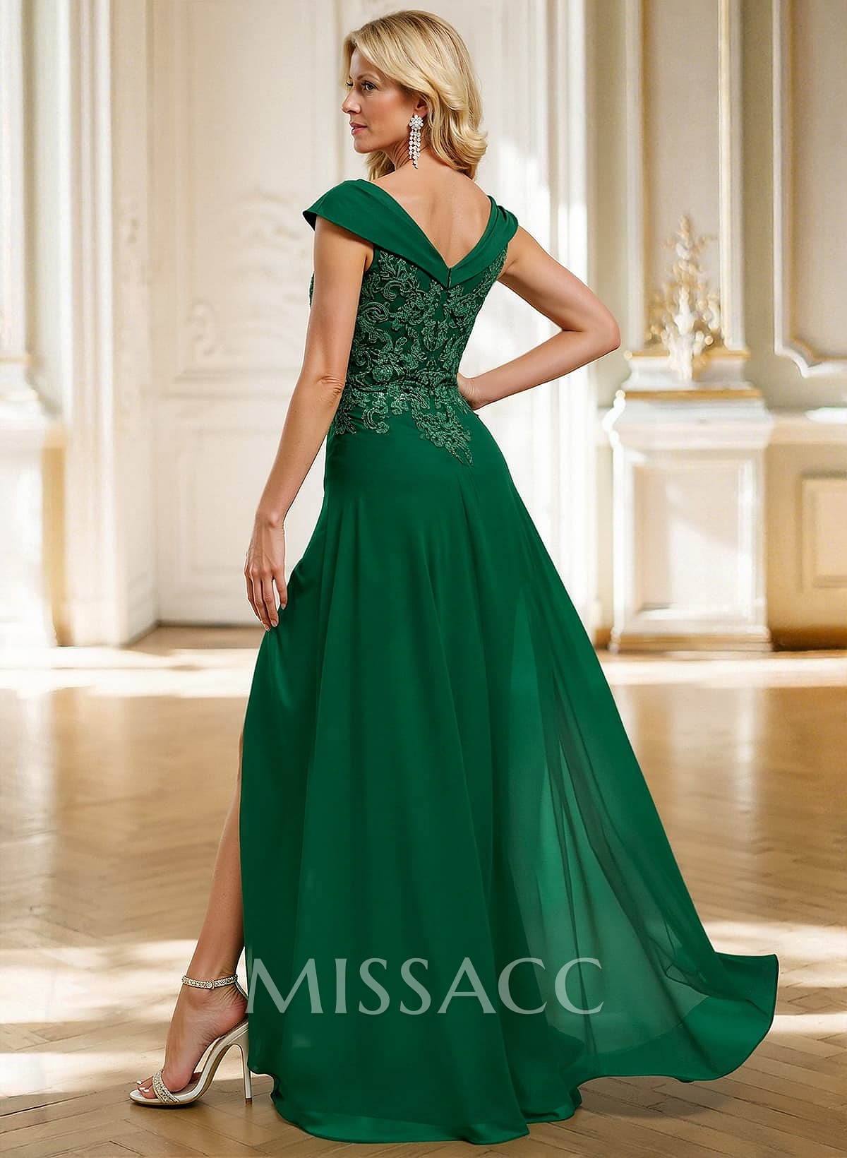 A-Line Off-The-Shoulder Sleeveless Floor-Length ChiffonMother Of The Bride Dresses With High Split