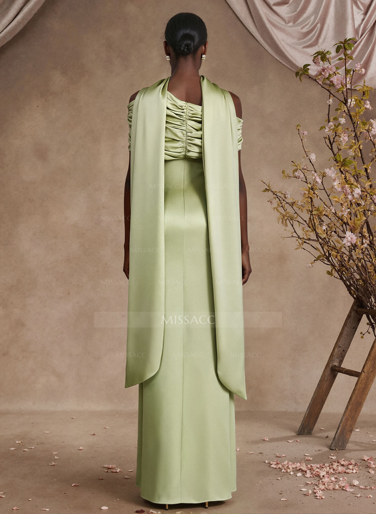 Sheath/Column Asymmetrical Sleeveless Floor-Length Crepe Satin Mother Of The Bride Dresses