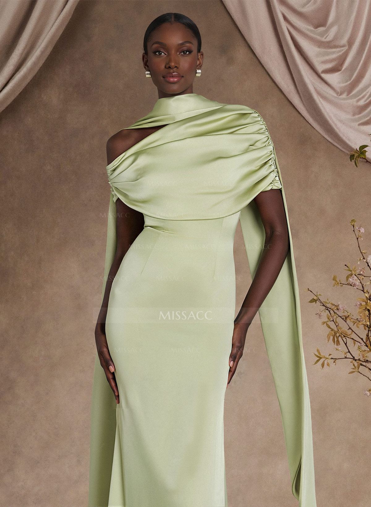 Sheath/Column Asymmetrical Sleeveless Floor-Length Crepe Satin Mother Of The Bride Dresses