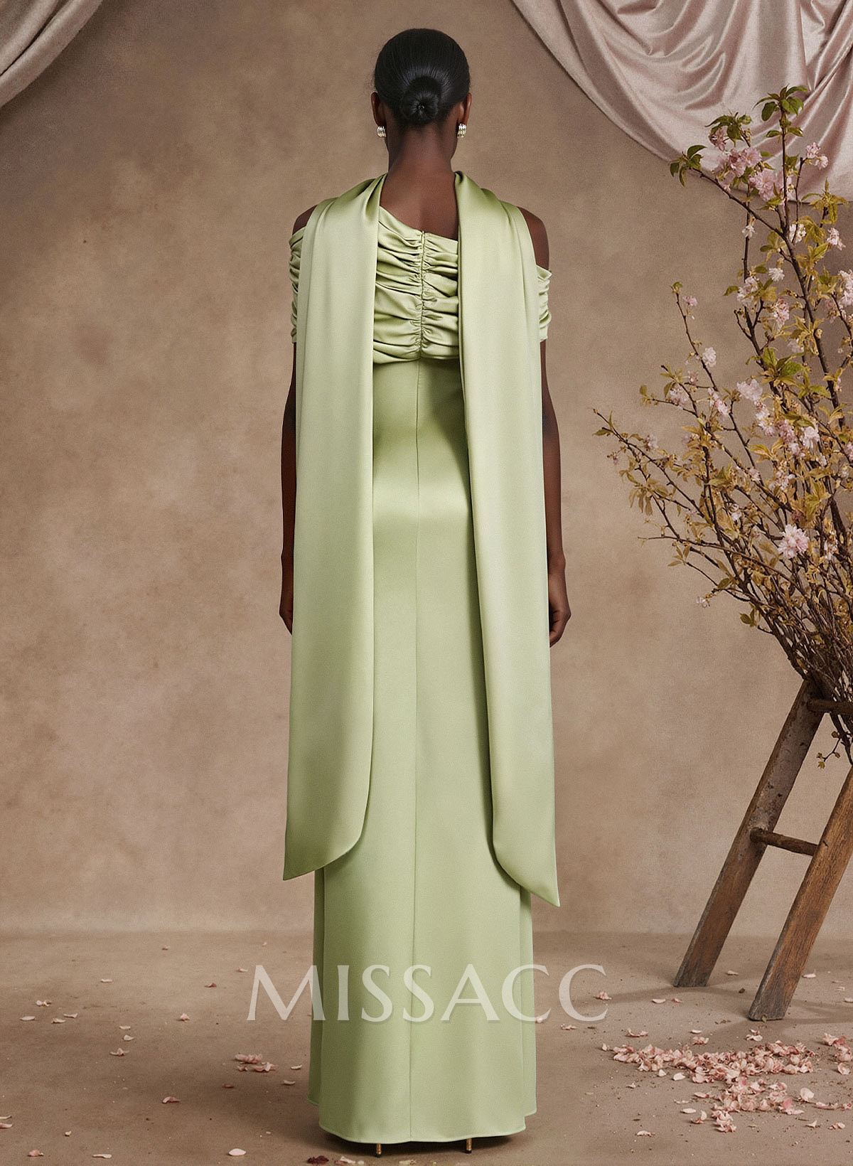 Sheath/Column Asymmetrical Sleeveless Floor-Length Crepe Satin Mother Of The Bride Dresses