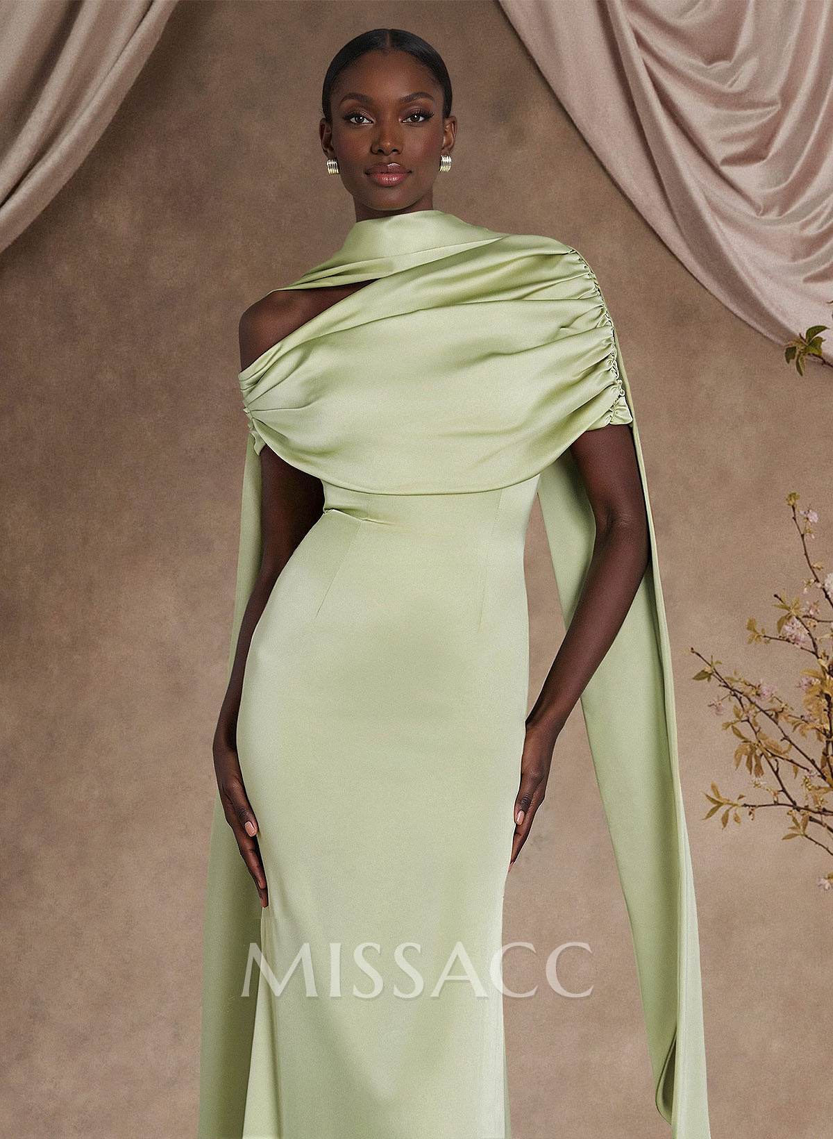 Sheath/Column Asymmetrical Sleeveless Floor-Length Crepe Satin Mother Of The Bride Dresses