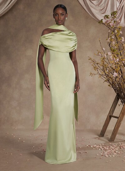 Sheath/Column Asymmetrical Sleeveless Floor-Length Crepe Satin Mother Of The Bride Dresses