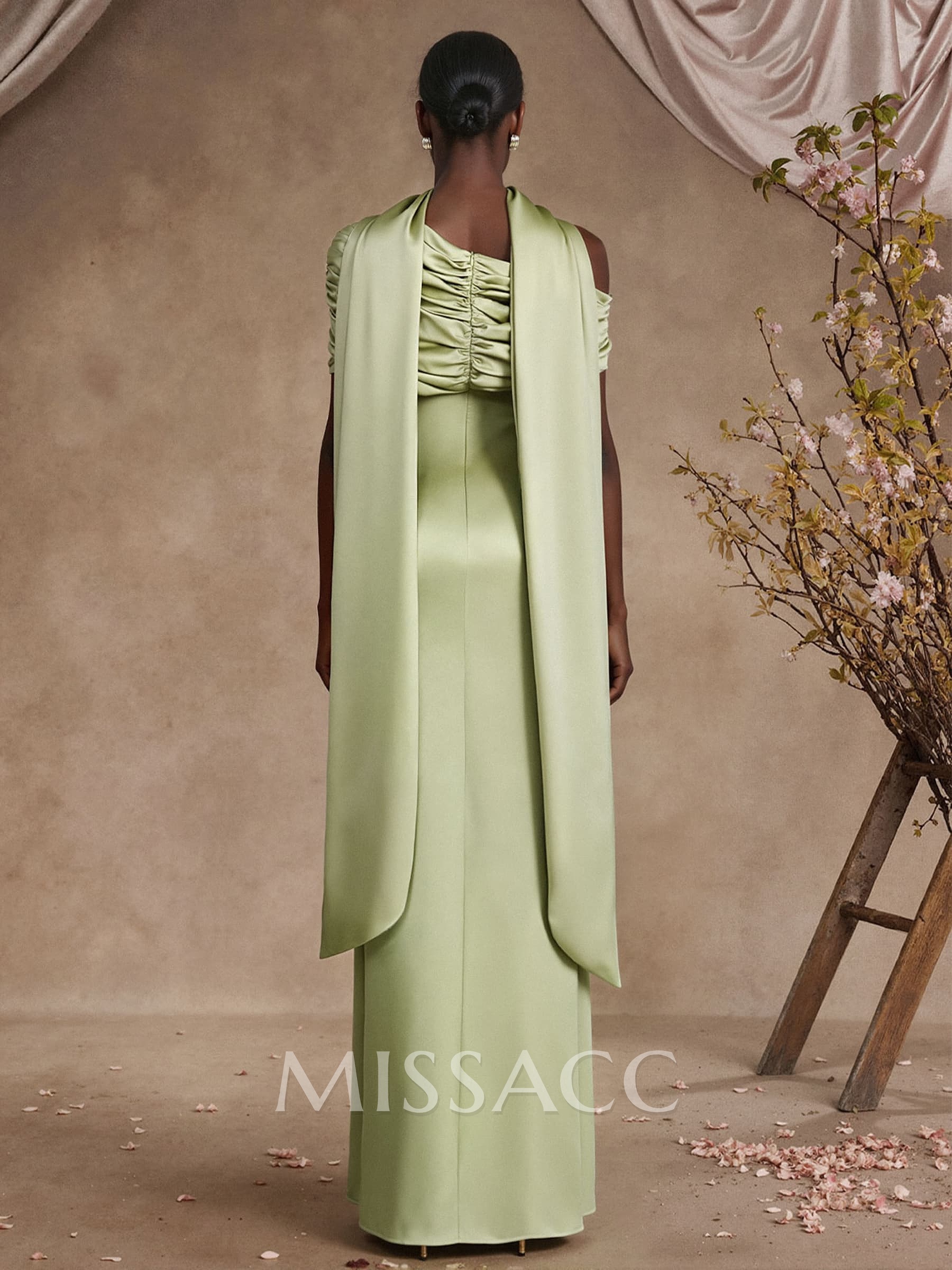 Sheath/Column Asymmetrical Sleeveless Floor-Length Crepe Satin Mother Of The Bride Dresses Sheath/Column Asymmetrical Sleeveless Floor-Length Crepe Satin Mother Of The Bride Dresses