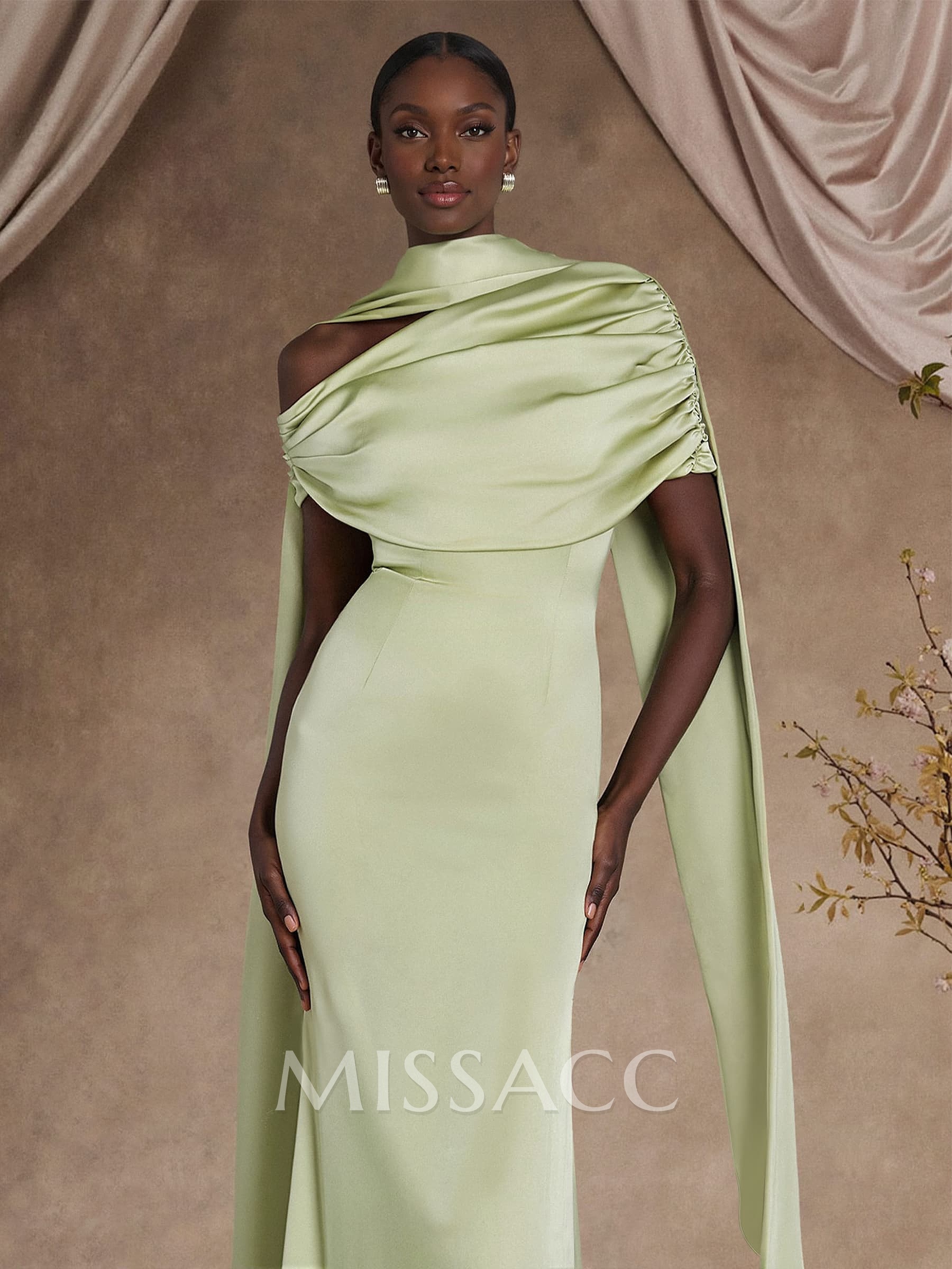 Sheath/Column Asymmetrical Sleeveless Floor-Length Crepe Satin Mother Of The Bride Dresses Sheath/Column Asymmetrical Sleeveless Floor-Length Crepe Satin Mother Of The Bride Dresses
