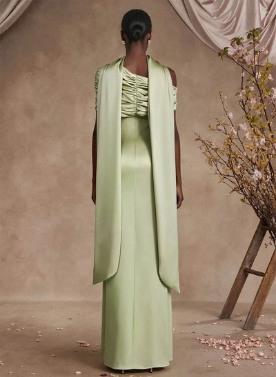 Sheath/Column Asymmetrical Sleeveless Floor-Length Crepe Satin Mother Of The Bride Dresses