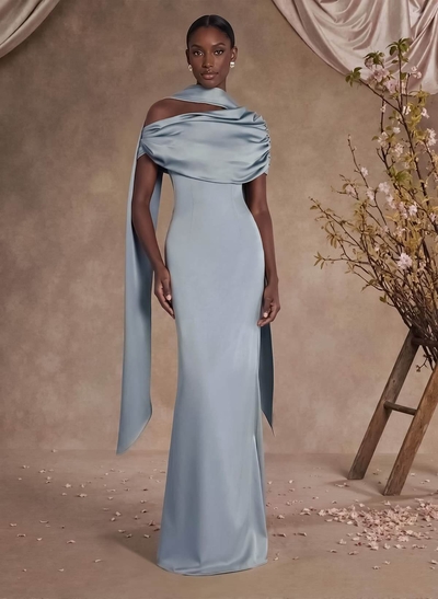 Sheath/Column Asymmetrical Sleeveless Floor-Length Crepe Satin Mother Of The Bride Dresses