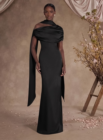 Sheath/Column Asymmetrical Sleeveless Floor-Length Crepe Satin Mother Of The Bride Dresses