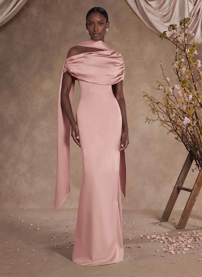 Sheath/Column Asymmetrical Sleeveless Floor-Length Crepe Satin Mother Of The Bride Dresses