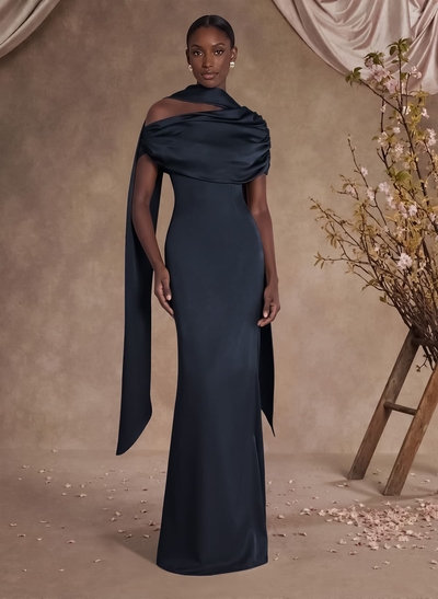 Sheath/Column Asymmetrical Sleeveless Floor-Length Crepe Satin Mother Of The Bride Dresses