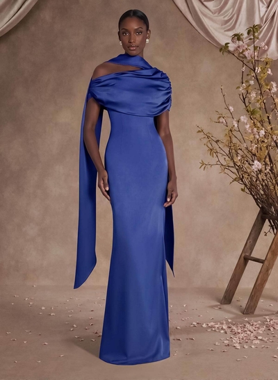 Sheath/Column Asymmetrical Sleeveless Floor-Length Crepe Satin Mother Of The Bride Dresses