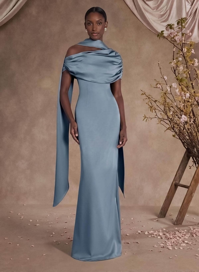 Sheath/Column Asymmetrical Sleeveless Floor-Length Crepe Satin Mother Of The Bride Dresses