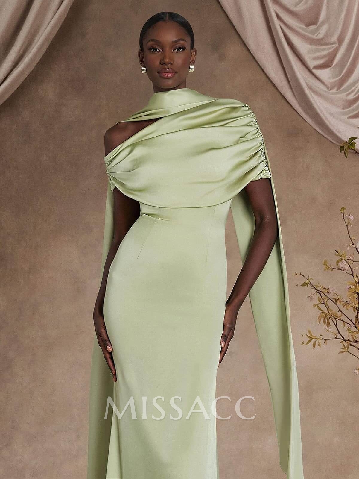 Sheath/Column Asymmetrical Sleeveless Floor-Length Crepe Satin Mother Of The Bride Dresses Sheath/Column Asymmetrical Sleeveless Floor-Length Crepe Satin Mother Of The Bride Dresses