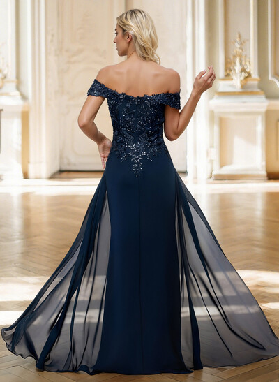 Sheath/Column Off-The-Shoulder Sleeveless Chiffon Mother Of The Bride Dresses With Overskirt Dress