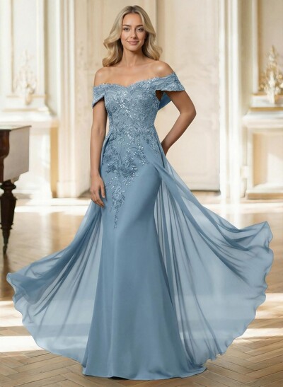 Sheath/Column Off-The-Shoulder Sleeveless Chiffon Mother Of The Bride Dresses With Overskirt Dress