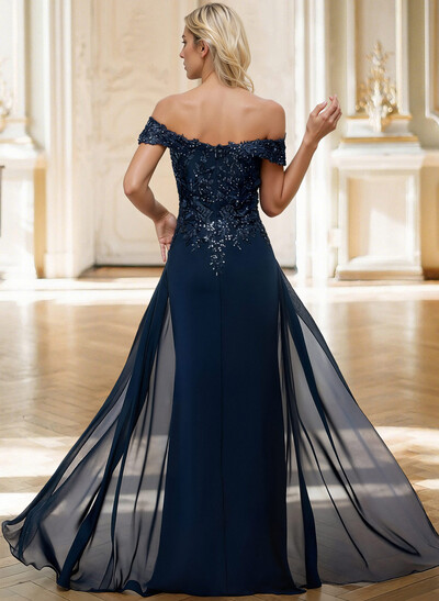 Sheath/Column Off-The-Shoulder Sleeveless Chiffon Mother Of The Bride Dresses With Overskirt Dress