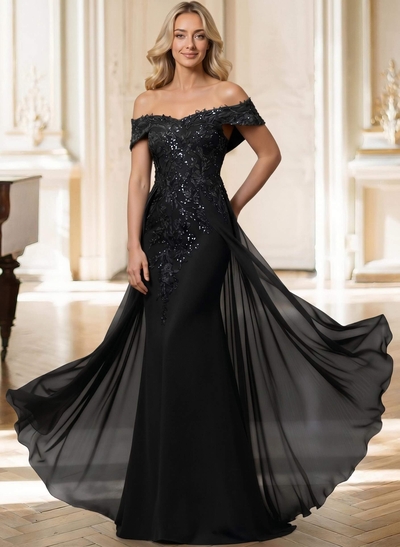 Sheath/Column Off-The-Shoulder Sleeveless Chiffon Mother Of The Bride Dresses With Overskirt Dress