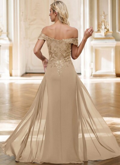 Sheath/Column Off-The-Shoulder Sleeveless Chiffon Mother Of The Bride Dresses With Overskirt Dress