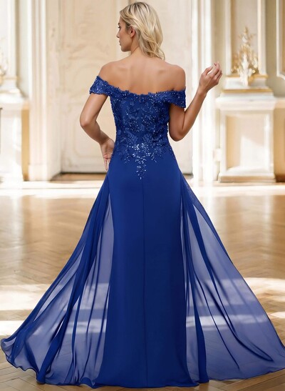 Sheath/Column Off-The-Shoulder Sleeveless Chiffon Mother Of The Bride Dresses With Overskirt Dress
