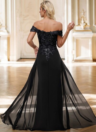 Sheath/Column Off-The-Shoulder Sleeveless Chiffon Mother Of The Bride Dresses With Overskirt Dress