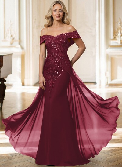 Sheath/Column Off-The-Shoulder Sleeveless Chiffon Mother Of The Bride Dresses With Overskirt Dress