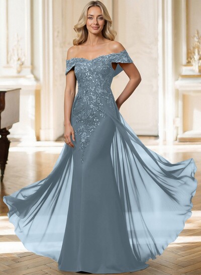 Sheath/Column Off-The-Shoulder Sleeveless Chiffon Mother Of The Bride Dresses With Overskirt Dress