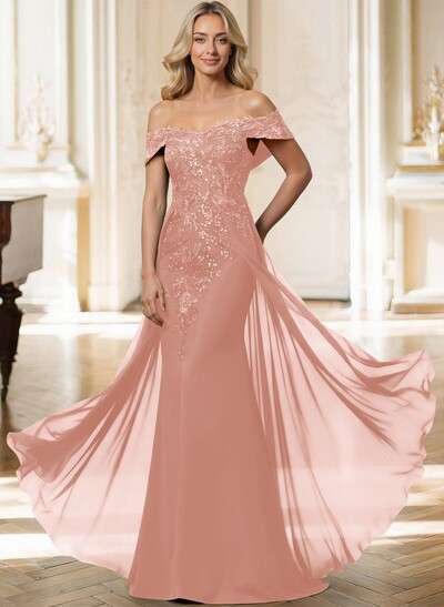 Sheath/Column Off-The-Shoulder Sleeveless Chiffon Mother Of The Bride Dresses With Overskirt Dress