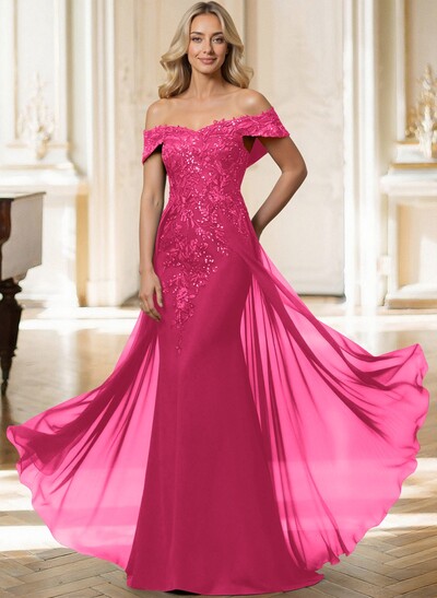 Sheath/Column Off-The-Shoulder Sleeveless Chiffon Mother Of The Bride Dresses With Overskirt Dress