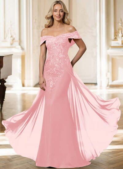 Sheath/Column Off-The-Shoulder Sleeveless Chiffon Mother Of The Bride Dresses With Overskirt Dress