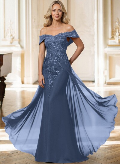 Sheath/Column Off-The-Shoulder Sleeveless Chiffon Mother Of The Bride Dresses With Overskirt Dress