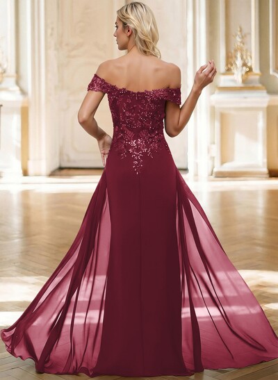 Sheath/Column Off-The-Shoulder Sleeveless Chiffon Mother Of The Bride Dresses With Overskirt Dress