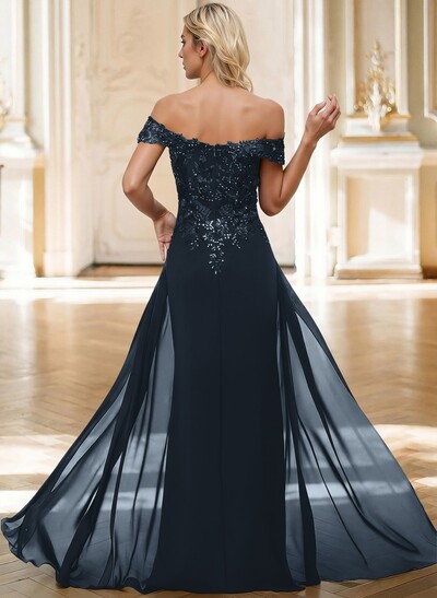 Sheath/Column Off-The-Shoulder Sleeveless Chiffon Mother Of The Bride Dresses With Overskirt Dress