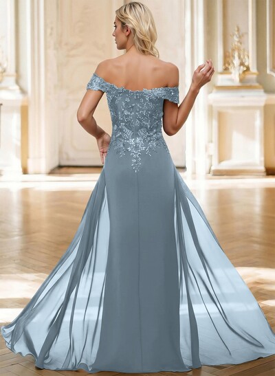 Sheath/Column Off-The-Shoulder Sleeveless Chiffon Mother Of The Bride Dresses With Overskirt Dress