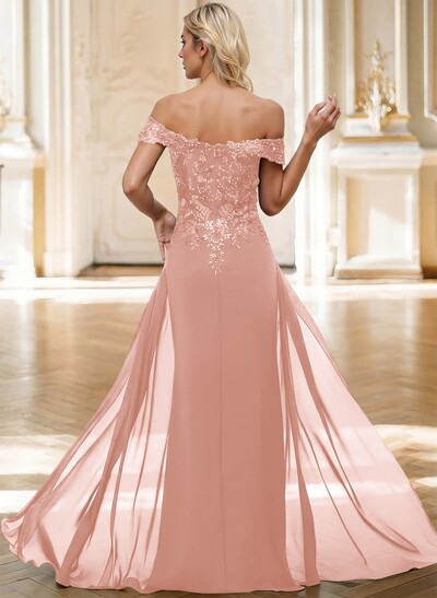 Sheath/Column Off-The-Shoulder Sleeveless Chiffon Mother Of The Bride Dresses With Overskirt Dress