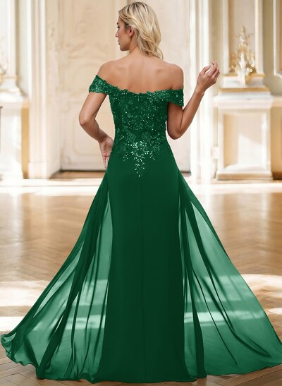 Sheath/Column Off-The-Shoulder Sleeveless Chiffon Mother Of The Bride Dresses With Overskirt Dress