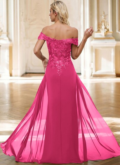 Sheath/Column Off-The-Shoulder Sleeveless Chiffon Mother Of The Bride Dresses With Overskirt Dress