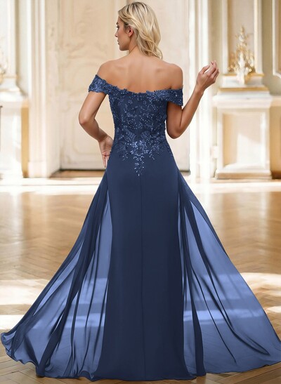 Sheath/Column Off-The-Shoulder Sleeveless Chiffon Mother Of The Bride Dresses With Overskirt Dress