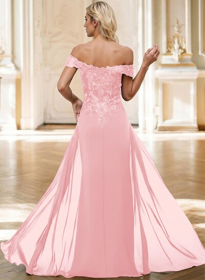 Sheath/Column Off-The-Shoulder Sleeveless Chiffon Mother Of The Bride Dresses With Overskirt Dress