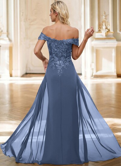 Sheath/Column Off-The-Shoulder Sleeveless Chiffon Mother Of The Bride Dresses With Overskirt Dress