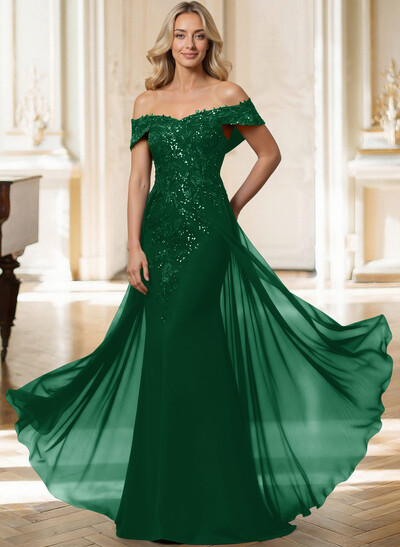 Sheath/Column Off-The-Shoulder Sleeveless Chiffon Mother Of The Bride Dresses With Overskirt Dress