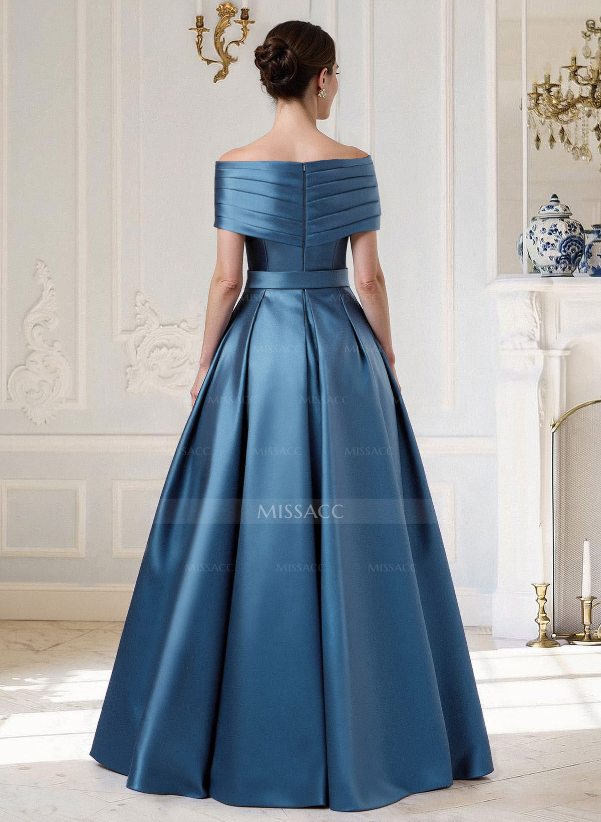 A-Line Off-The-Shoulder Sleeveless Floor-Length Satin Mother Of The Bride Dresses