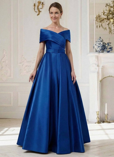 A-Line Off-The-Shoulder Sleeveless Floor-Length Satin Mother Of The Bride Dresses