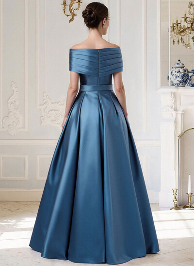 A-Line Off-The-Shoulder Sleeveless Floor-Length Satin Mother Of The Bride Dresses