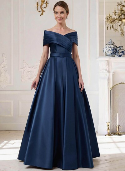 A-Line Off-The-Shoulder Sleeveless Floor-Length Satin Mother Of The Bride Dresses