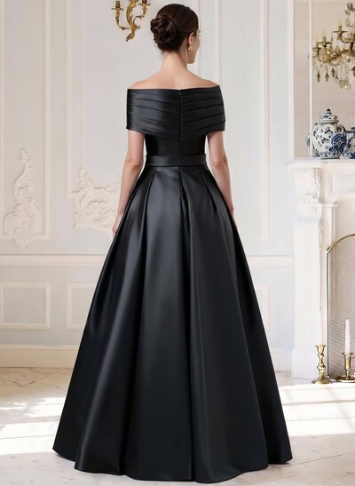 A-Line Off-The-Shoulder Sleeveless Floor-Length Satin Mother Of The Bride Dresses