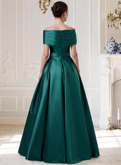 A-Line Off-The-Shoulder Sleeveless Floor-Length Satin Mother Of The Bride Dresses
