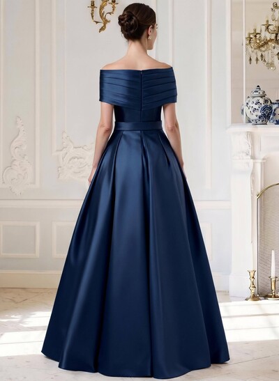 A-Line Off-The-Shoulder Sleeveless Floor-Length Satin Mother Of The Bride Dresses