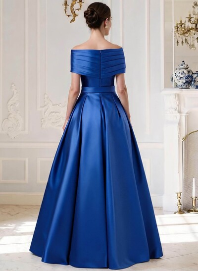 A-Line Off-The-Shoulder Sleeveless Floor-Length Satin Mother Of The Bride Dresses