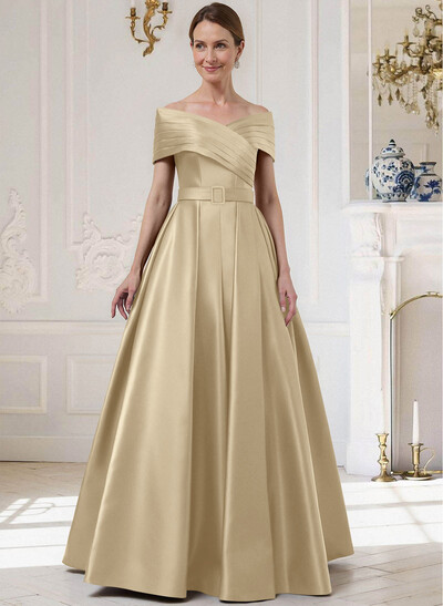 A-Line Off-The-Shoulder Sleeveless Floor-Length Satin Mother Of The Bride Dresses