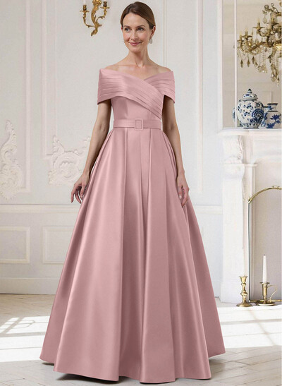 A-Line Off-The-Shoulder Sleeveless Floor-Length Satin Mother Of The Bride Dresses